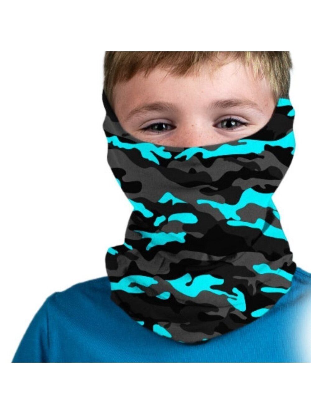 Neck Gaiter Aqua Blue Camouflage Boys SA Face Mask Headband Shield Wrap Kids